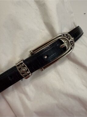 Brighton Black Croc-Embossed Leather Belt with Silver Accent